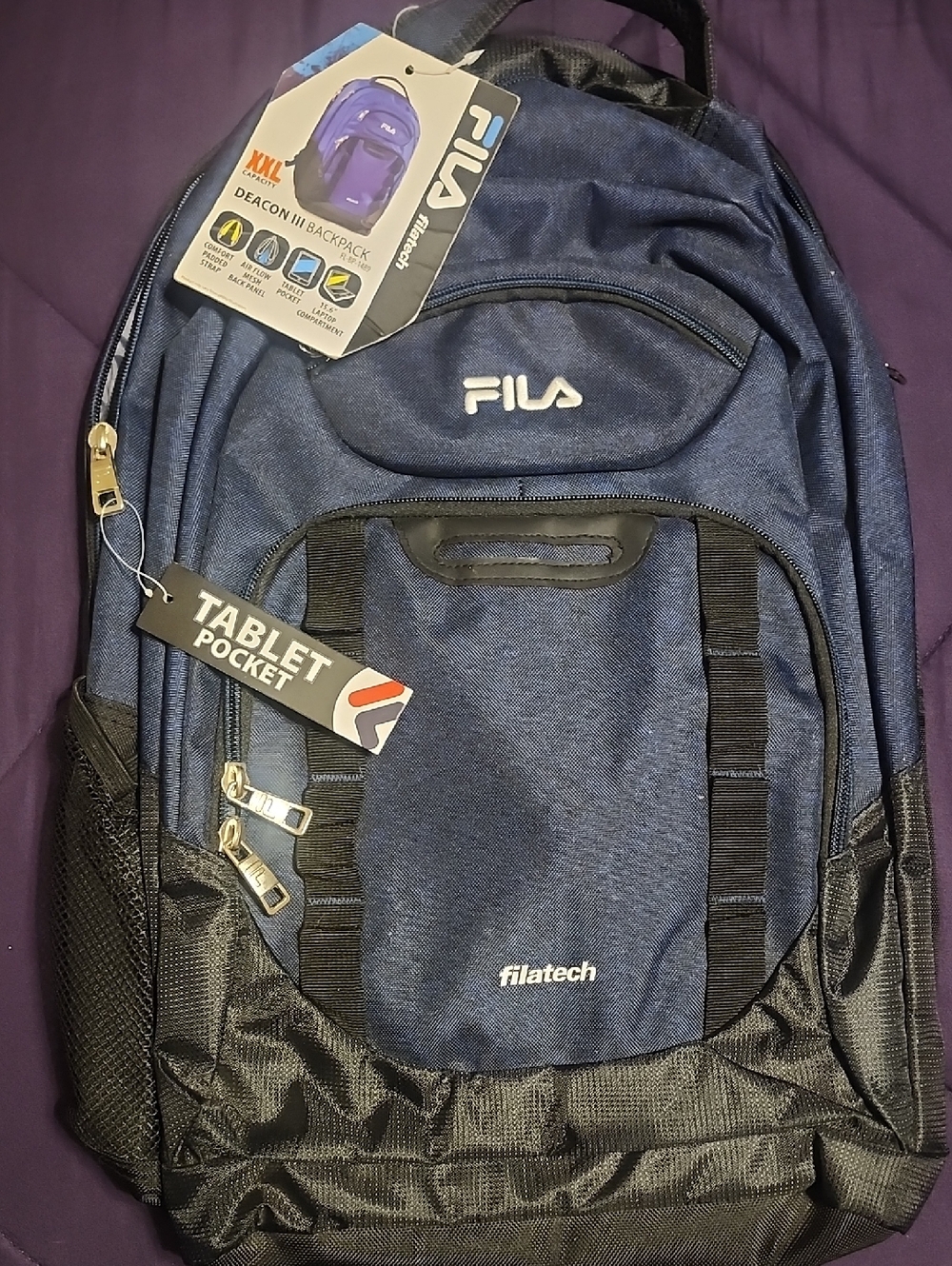 Fila Navy Blue and Black Laptop Backpack with Tablet Pocket